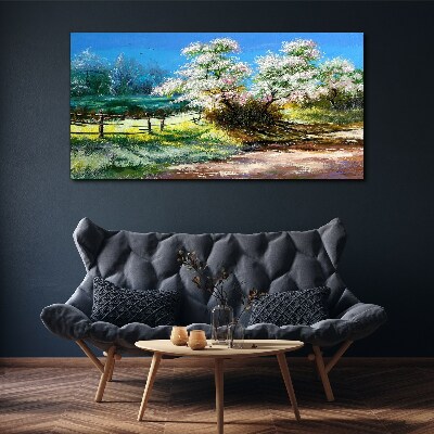 Tablou canvas Peisaj de primăvară cu copaci înfloriți