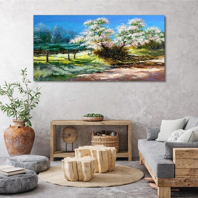 Tablou canvas Peisaj de primăvară cu copaci înfloriți