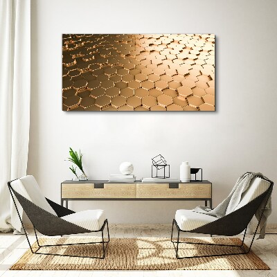 Tablou canvas Hexagoane de aur pe sticlă