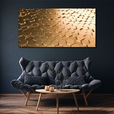 Tablou canvas Hexagoane de aur pe sticlă