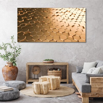 Tablou canvas Hexagoane de aur pe sticlă