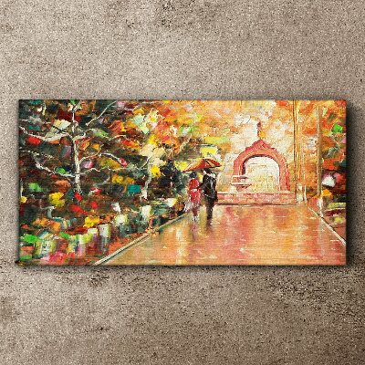 Tablou canvas Aleea de toamna cu umbrele