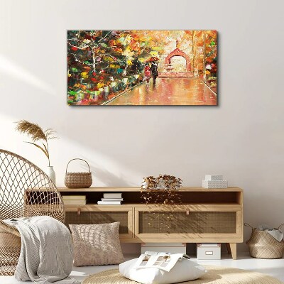 Tablou canvas Aleea de toamna cu umbrele