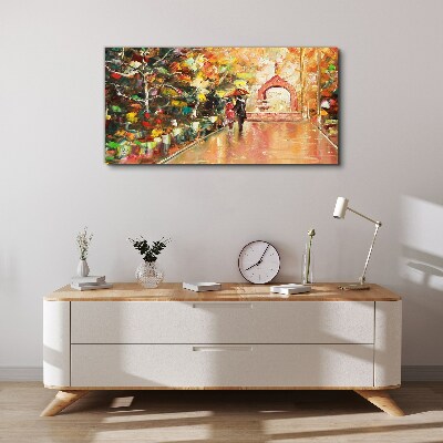 Tablou canvas Aleea de toamna cu umbrele