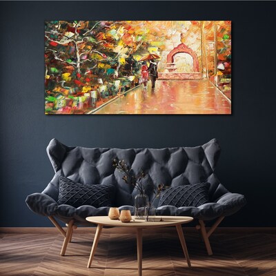 Tablou canvas Aleea de toamna cu umbrele