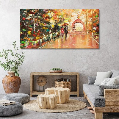 Tablou canvas Aleea de toamna cu umbrele