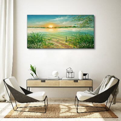 Tablou canvas O dimineață liniștită pe malul lacului