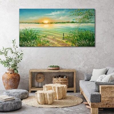 Tablou canvas O dimineață liniștită pe malul lacului