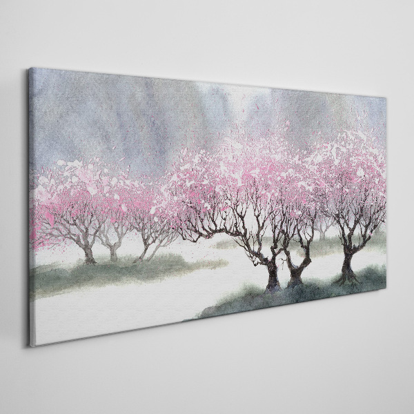 Tablou canvas Copaci înfloriți în ceața de primăvară
