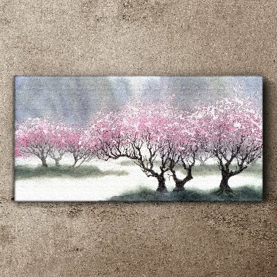 Tablou canvas Copaci înfloriți în ceața de primăvară