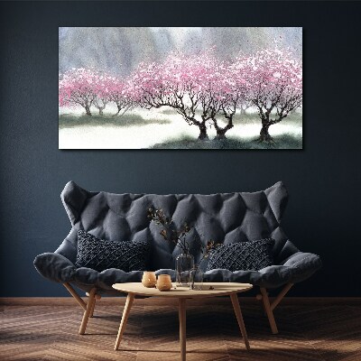 Tablou canvas Copaci înfloriți în ceața de primăvară