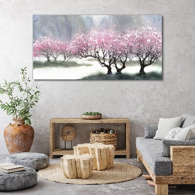 Tablou canvas Copaci înfloriți în ceața de primăvară