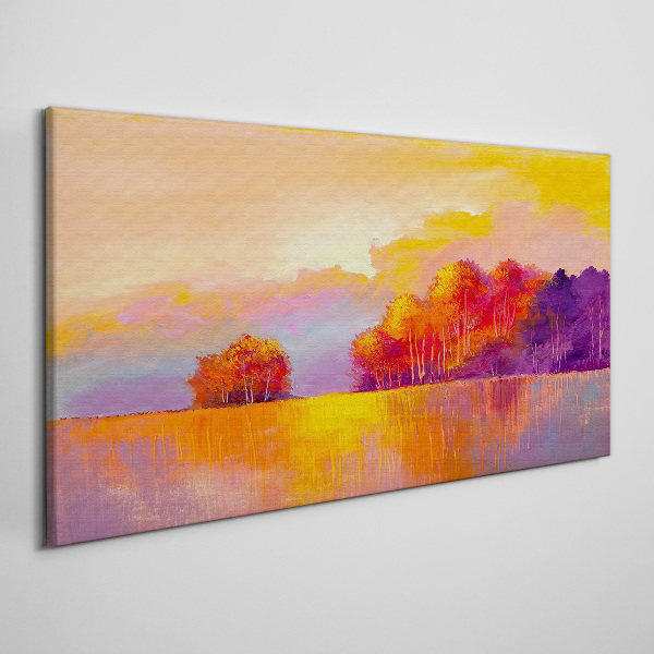 Tablou canvas Apus de soare colorat peste pajiște