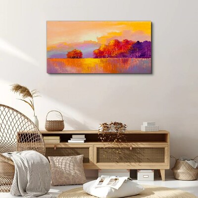 Tablou canvas Apus de soare colorat peste pajiște