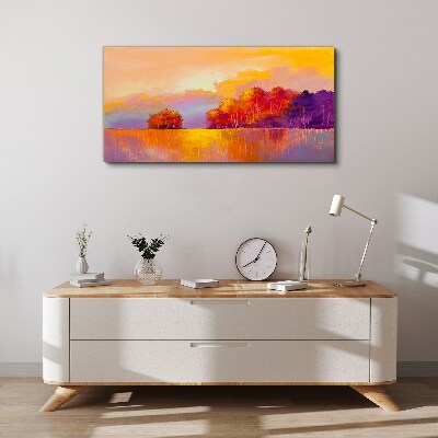 Tablou canvas Apus de soare colorat peste pajiște