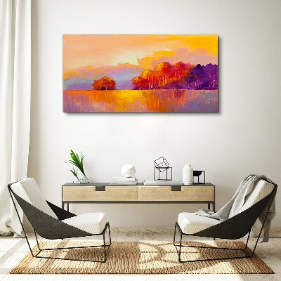 Tablou canvas Apus de soare colorat peste pajiște