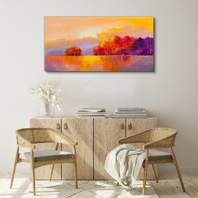 Tablou canvas Apus de soare colorat peste pajiște