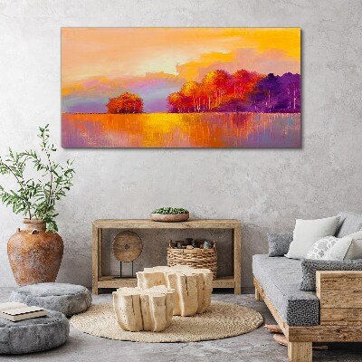 Tablou canvas Apus de soare colorat peste pajiște