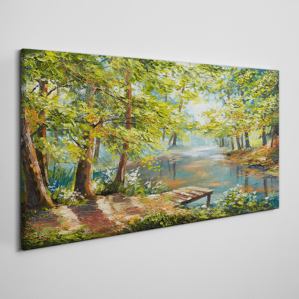 Tablou canvas Un peisaj de pădure liniștit lângă lac