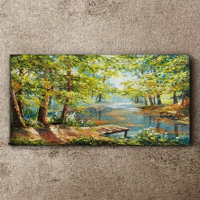 Tablou canvas Un peisaj de pădure liniștit lângă lac