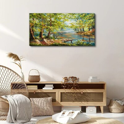 Tablou canvas Un peisaj de pădure liniștit lângă lac