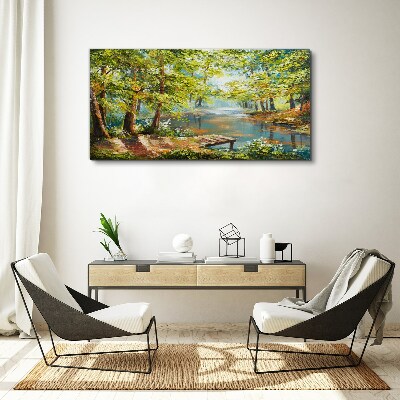 Tablou canvas Un peisaj de pădure liniștit lângă lac