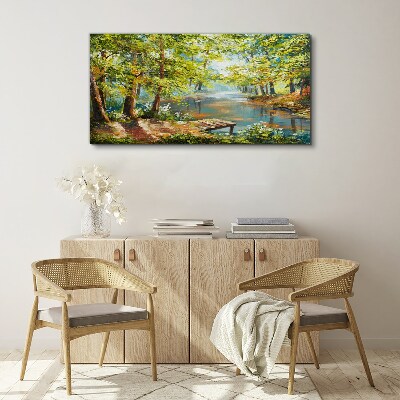 Tablou canvas Un peisaj de pădure liniștit lângă lac