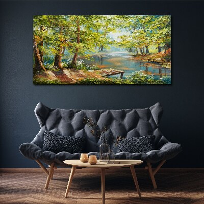 Tablou canvas Un peisaj de pădure liniștit lângă lac