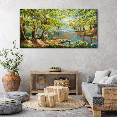 Tablou canvas Un peisaj de pădure liniștit lângă lac
