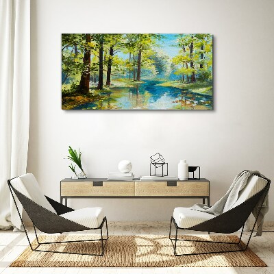 Tablou canvas Un peisaj de pădure liniștit lângă apă