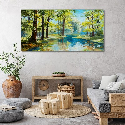 Tablou canvas Un peisaj de pădure liniștit lângă apă