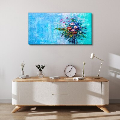 Tablou canvas Compoziție florală pe fond albastru