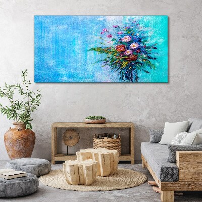 Tablou canvas Compoziție florală pe fond albastru