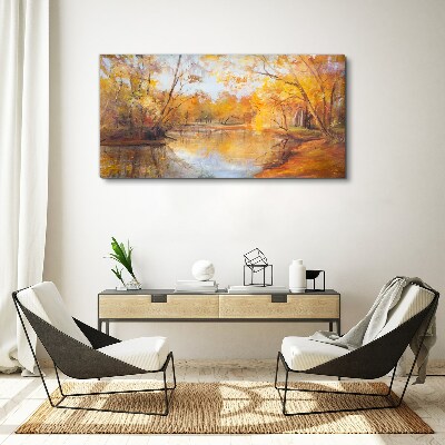 Tablou canvas Peisaj de toamnă lângă râu
