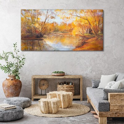 Tablou canvas Peisaj de toamnă lângă râu