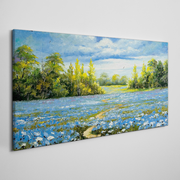 Tablou canvas Peisaj de primăvară cu flori albastre