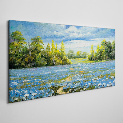 Tablou canvas Peisaj de primăvară cu flori albastre