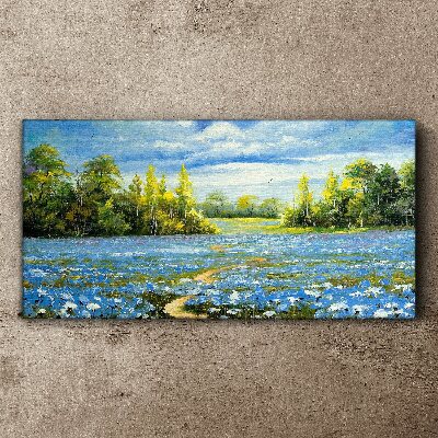 Tablou canvas Peisaj de primăvară cu flori albastre