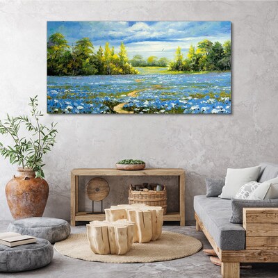 Tablou canvas Peisaj de primăvară cu flori albastre
