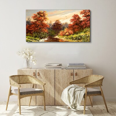 Tablou canvas Peisaj de toamnă cu un râu