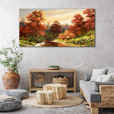 Tablou canvas Peisaj de toamnă cu un râu