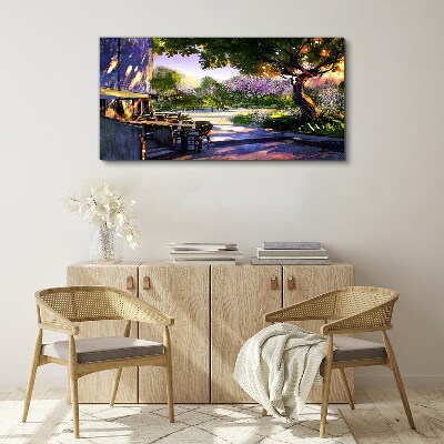 Tablou canvas Peisaj de primăvară cu copaci înfloriți