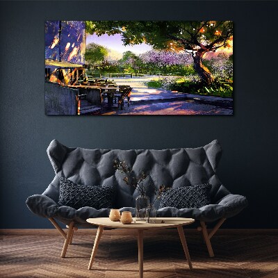 Tablou canvas Peisaj de primăvară cu copaci înfloriți