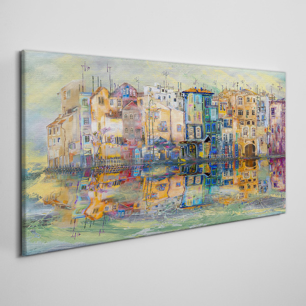 Tablou canvas Un oraș colorat lângă apă