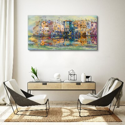Tablou canvas Un oraș colorat lângă apă