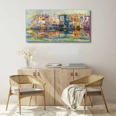 Tablou canvas Un oraș colorat lângă apă