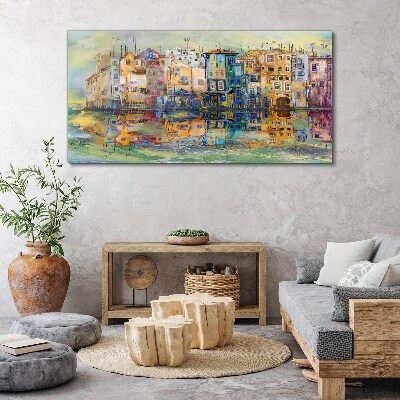 Tablou canvas Un oraș colorat lângă apă