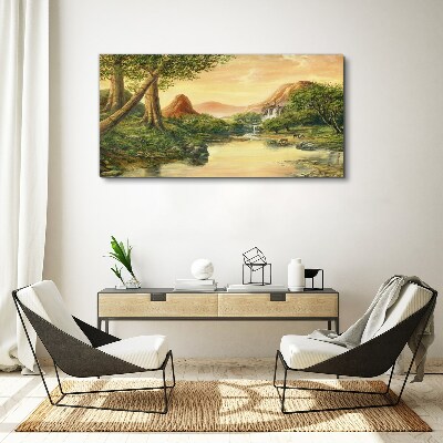 Tablou canvas Un peisaj liniștit cu un râu și copaci