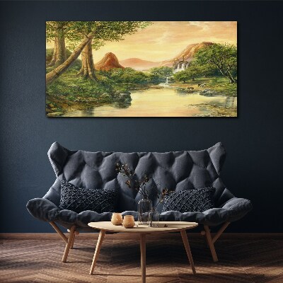 Tablou canvas Un peisaj liniștit cu un râu și copaci