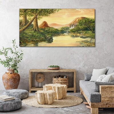 Tablou canvas Un peisaj liniștit cu un râu și copaci